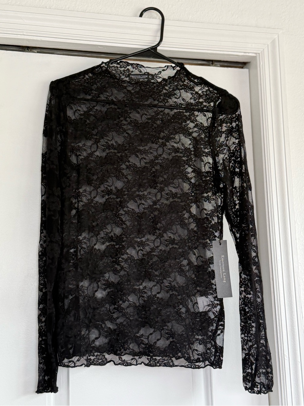 Express Black Sheer Floral Lace Long-Sleeve Camisole